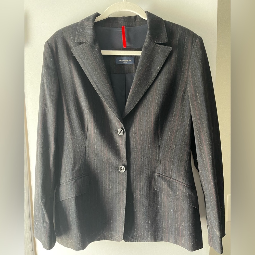 PIAZZA SEMPIONE WOOL BLEND CLASSIC 2 BUTTON GRAY PINSTRIPE BLAZER LADIES 48 IT